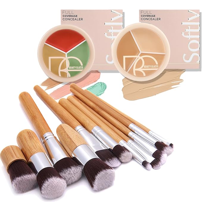 6 Color Correcting Concealer Kit with 11 Pcs Makeup Brush Kits, Light Color Combination Cream Concealer Palet for Light to Medium Skin Tone, Cover Dark Circles, Bruises, Spots, Blemish