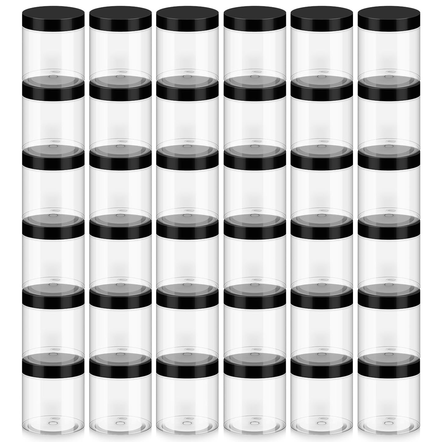 36 Pack 8oz Household Plastic Jars with Lids, BPA Free, Reusable, Refillable Transparent Cosmetic Containers for Bath Salts, Cosmetics, Powders, Beauty Product and Small Accessories, Black