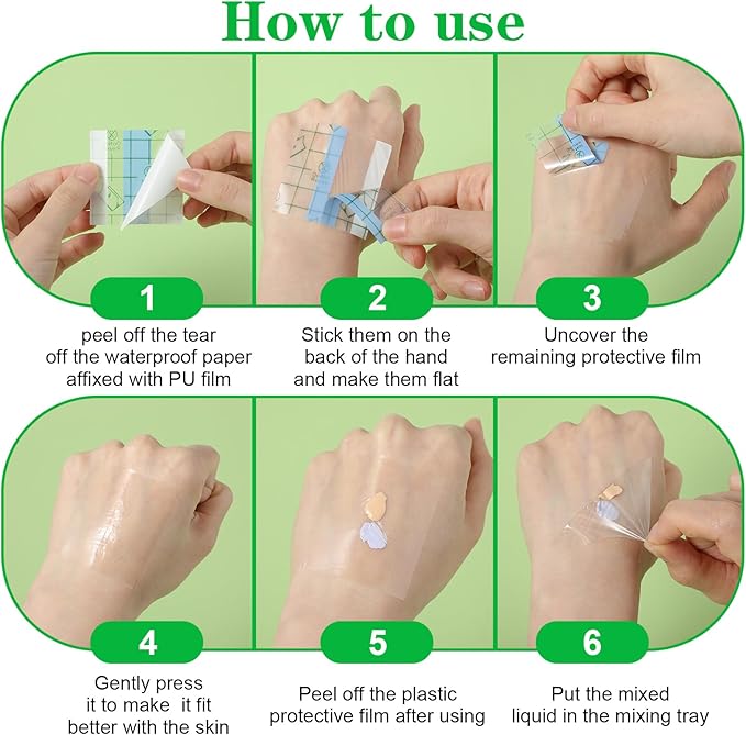 100 Pieces Makeup Hand Palette Single Use Makeup Mixing Palette Professional Makeup Artist Must Haves Disposable Transparent Waterproof Cosmetic Tray Adhesive Tape for Women and Girls