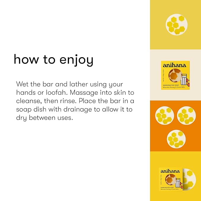 ANIHANA Handcrafted Natural Soap with Coconut Oil, Gentle Cleansing, Paraben Free, Refreshing Manuka Honey & Goat Milk Scent, 4.23 oz