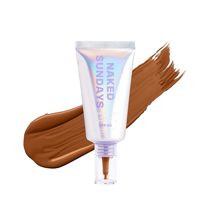 Naked Sundays BeautyScreen™ SPF 50 Mineral Peptide Foundation Tint – 2-in-1 Skin Tint & Mineral Sunscreen | Radiant, Buildable Coverage, Acne-Safe, Infused with Peptides (8 Golden Mahogany, 1.01 oz)