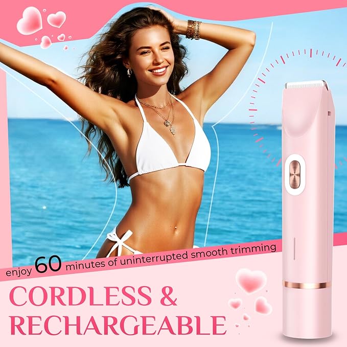 2025 New 2-in-1 Electric Bikini Trimmer for Women - Dual Head Electric Razor,Waterproof Painless Bikini Shaver, Pubic Hair Trimmer for Private Area & Body Hair, Pink
