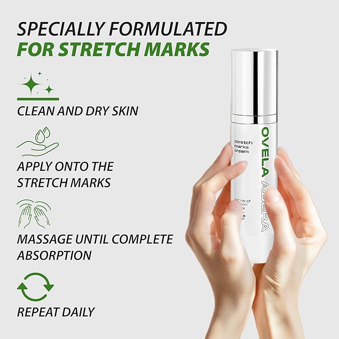 Abera Ovela Maternity Stretch Mark Cream for Pregnancy and Weight Fluctuations, Stretch Mark Treatment Pregnancy Must Haves, Deep Stretch Mark Removal, All Skin Types, 1.69 fl oz