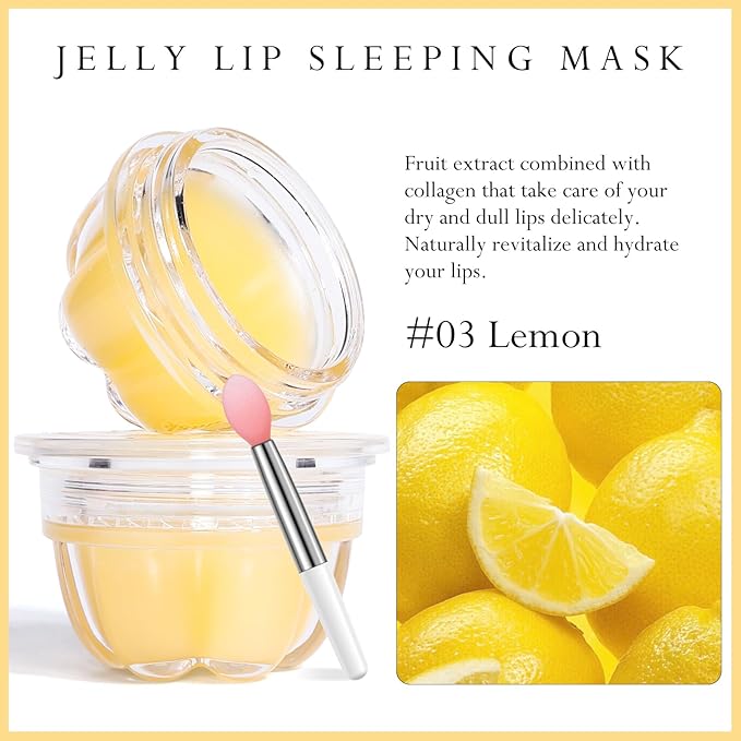 2Pc Jelly Lip Mask Overnight,Fruity Lemon Lip Sleeping Mask Day Night Repair Kawaii Lip Balm Hydrate Plump Dry Lip Scrubs Exfoliator,Lip Care Lip Moisturizer with Collagen-Lemon