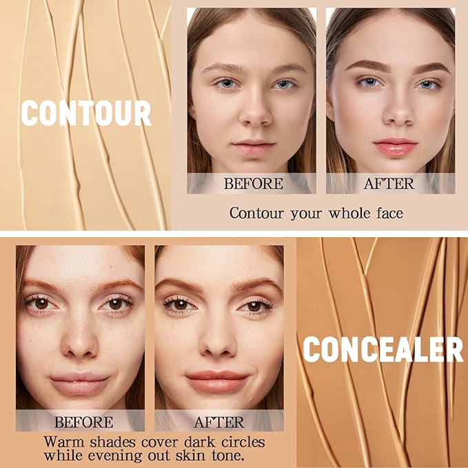 6 Colors Concealer Palette with Brush,Full Coverage,Cream Contouring Makeup Kit,Corrects Dark Circles Red Marks Scars