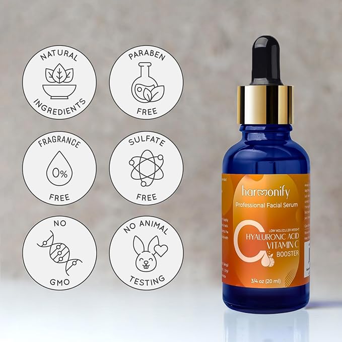 Hyaluronic Acid Serum for Face with Vitamin C, Brightening Serum, Pure, Hydrating Serum to Plumb Skin, Reduce Fine Lines, Wrinkles and Dark Spots, Low Molecular Weight [0.75 oz]
