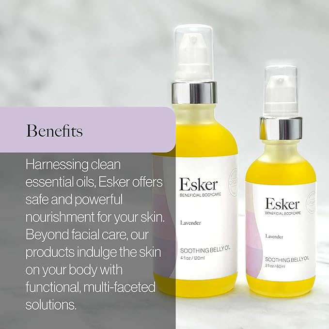 ESKER Natural Soothing Belly Oil | (2.0oz) | Plant-Based Formulated for Pre and Postpartum Skin | Designed to Fade Existing Stretch Marks and Prevent the Formation of New Ones | Cruelty Free
