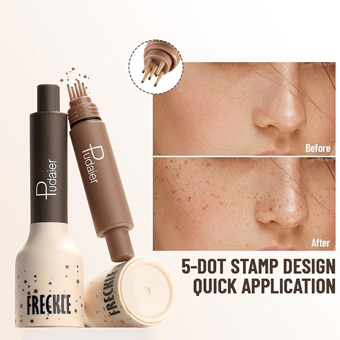 Freckle Stamp Pen, Fake Freckles Stain Marker,5-Dot Faux Liquid Freckle Stamp Cushion for Natural and Lifelike Sunkissed Makeup,Quick Dry Long-Lasting Face Freckle Pencil Tool,03#Coffee
