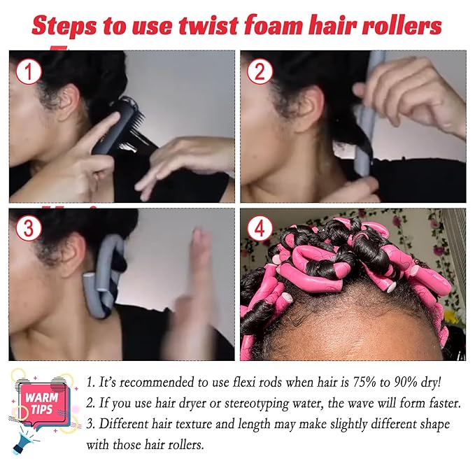 30PCS 9.45" Heatless Flexible Curling Rod, Skinny Small Flexi Rod Soft Twist Foam Hair Rollers for Tight Curl Women Girl Home Use Long and Short Hair (0.31 x 9.45 Inch, Pink#)