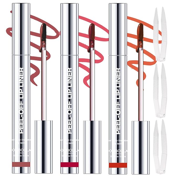 3 Colors Peel Off Lip Liner Stain with Tweezer, Long Lasting Waterproof Lip Tint Stains Makeup Set with Matte Finish for Women, Natural Look, Easy to Use, for All Skin Types (#367, M)