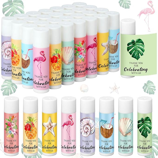 48 Pcs Beach Wedding Favors Thank You Lip Balms Bulk Wedding Lip Balm Appreciation Gift Flamingo Lip Balms Tropical Bridal Lip Balm for Guest Bridesmaid Bachelorette Party Graduate Teacher