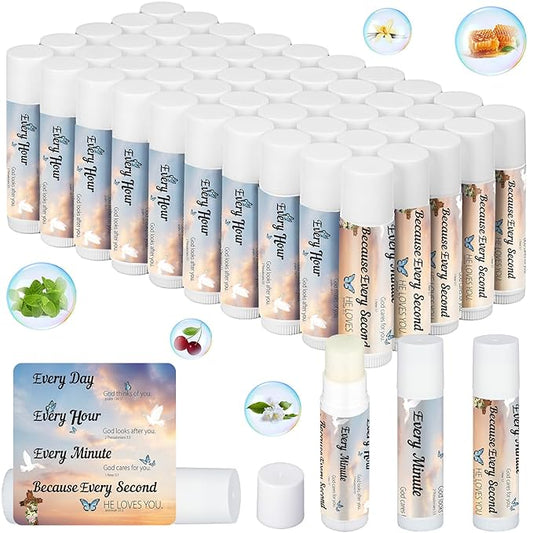 50 Pcs Christian Religious Gifts Bulk Bible Verse Lip Balms Favors Inspirational Scripture Gifts Sunday School Church Christmas Employee Appreciation Gifts for Women Men Staff Coworkers