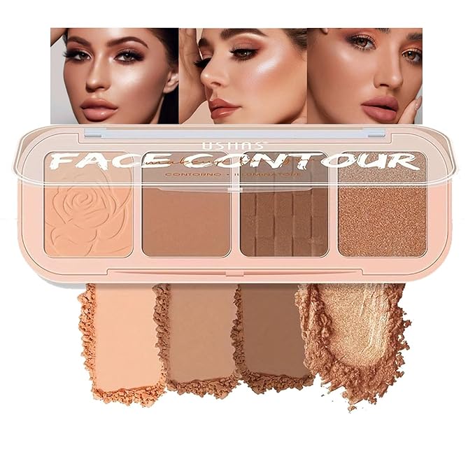 4 Colors Contour Palette, Face Contouring Highlighters Bronzer Powder Makeup Kit, Natural Contouring Makeup Kit for Beginner, All in one Makeup Contour Palettes (01, 1.02)