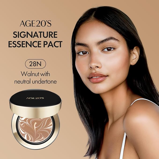 AGE20'S Signature Essence Pact SPF 50+ | Pack of 1 | 28N WALNUT | Cream Foundation, Dewy Finish, Natural Coverage | Korean Cushion Foundation