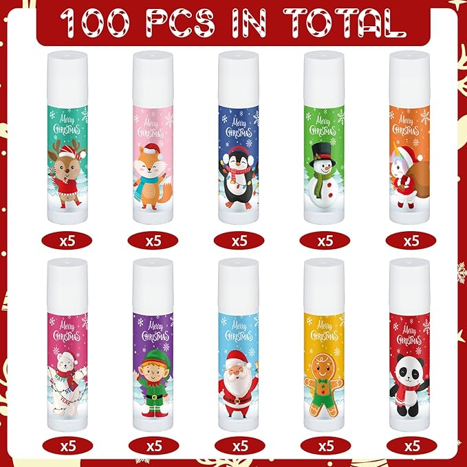 50 Pcs Cute Christmas Lip Balms Gifts Bulk Christmas Stocking Stuffers Holiday Treat Gifts Goodie Christmas Party Supplies for Girls Kids Women Men