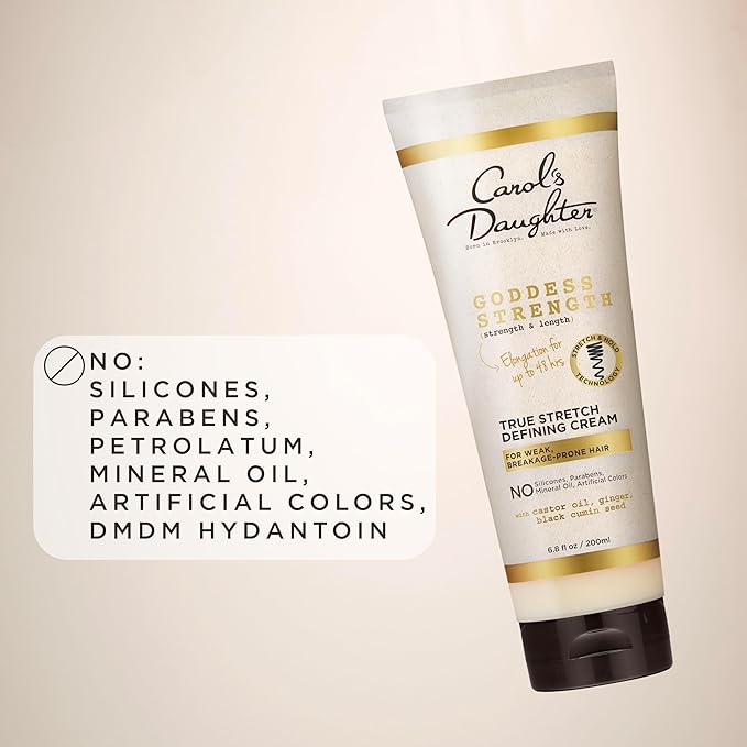 Carol's Daughter Goddess Strength True Stretch Defining Hair Cream For Waves, Coils and Curls, Curl Defining Cream with Castor Oil, 6.8 Fl Oz