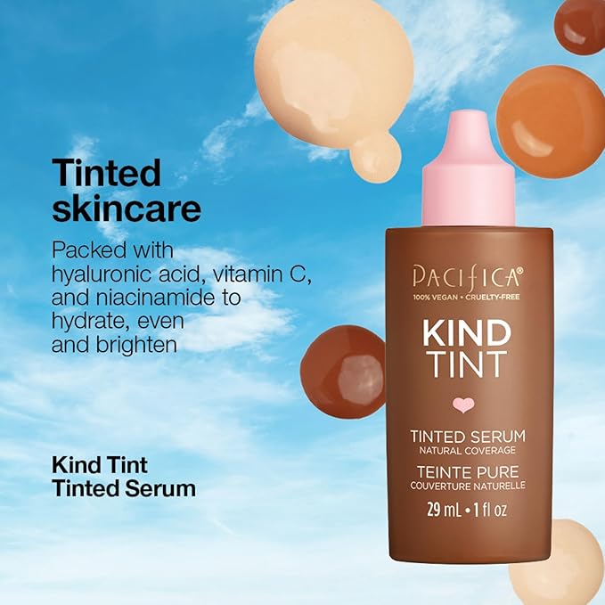 Pacifica Beauty Kind Tint Tinted Serum, Skincare, Vegan Collagen, Hyaluronic Acid, Vitamin C, Niacinamide, Caffeine, Hydrating, Lightweight Foundation, Natural Dewy Skin, Shade 02, 1 fl oz (1 Count)