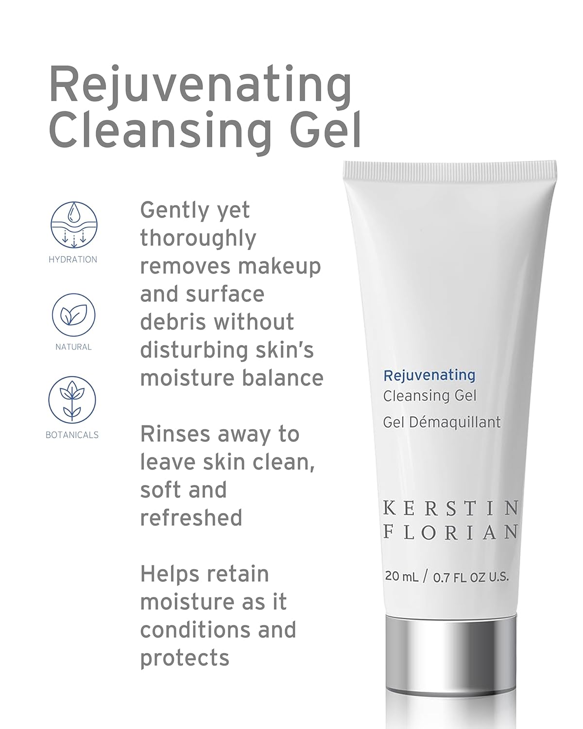 Kerstin Florian Rejuvenating Cleansing Gel | Travel Size | Gentle Face Wash Cleanser and Makeup Remover for Women | Gentle Formula Removes Dirt & Oils to Clarify and Brighten Skin, .7 fl oz