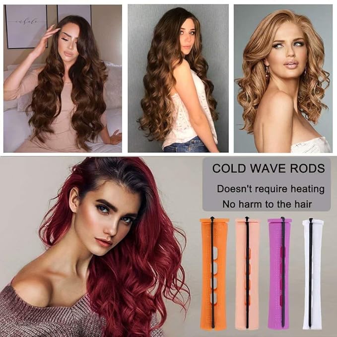 40pcs Perm Rods Set for Natural Hair 4 Sizes Cold Wave Rods Hair Rollers for Women Curling Rods for Long Medium Small Hair Curler Styling DIY Hairdressing Tools（Orange+Beige+Purple+white）