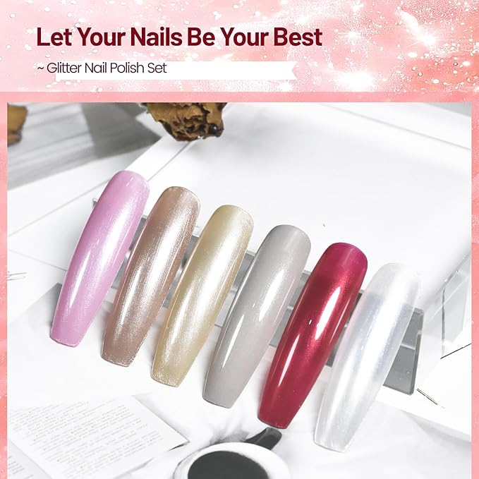 10ml Glitter Nail Polish Set 6 Colors Glitter Red Pink White Nail Polish Set for Nail Art