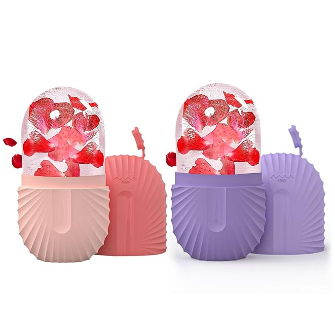 2Pcs Ice Face Roller, Reusable Silicone Mold Face Massage Eye Facial Beauty Skin Care Tools Apply Ice for Shrink Pores Anti Wrinkle Reduce Puffiness Improve Skin Elasticity, Seashell