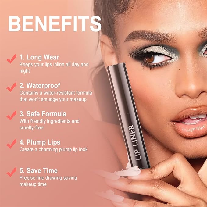 OETUIOW Lip Stain Peel Off, Lip Liner Moisturizing Long-Lasting & Waterproof, Transfer Proof & Plumping, Non-Stick Cup, Black Color