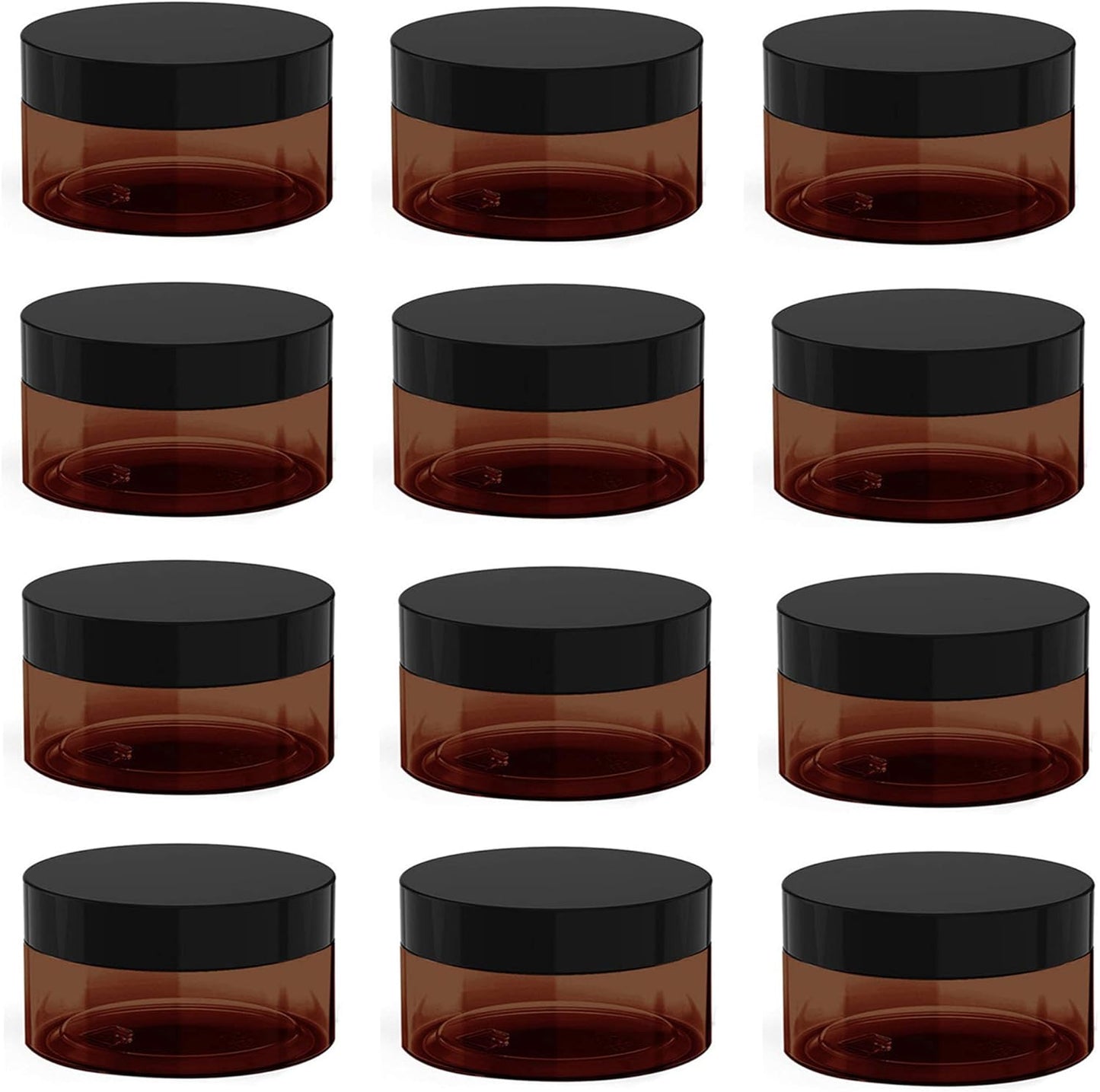4 oz Amber Plastic Cosmetic Jars Leak Proof Container with Black Lid for Cream, Lotion, Powder, ointment, Beauty Products etc, 12 Pcs.