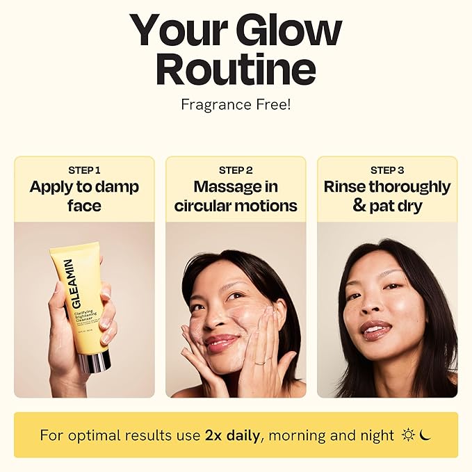 Gleamin Vitamin C Face Wash & Facial Cleanser - Cream to Foam 2% Salicylic Acid Cleanser with Paw Paw & Turmeric - Gentle Exfoliating Facewash for Women & Men, Oily & Combination Skin, 3.4 fl oz