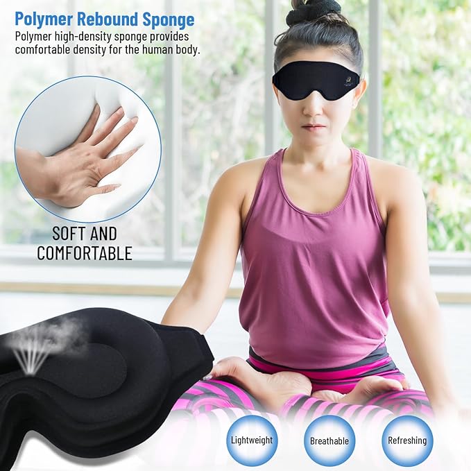 3D Sleep Mask for Men Women | 100% Blackout, Zero Eye Pressure, Breathable Material | Comfortable Night Blindfold for Sleeping, Travel and Meditation (Black)
