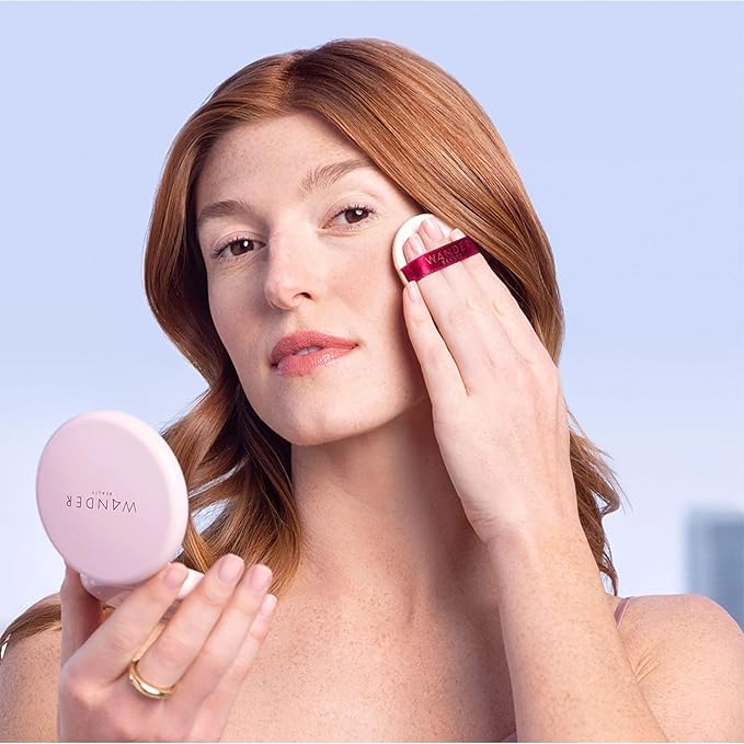 Wander Beauty Wanderlust Powder Foundation - Tan - Blurs and Evens Skin Tone - Perfects and Hydrates With Hyaluronic Acid, Aloe, Honeysuckle, & Vitamin E - Lightweight, Buildable Coverage - 0.31 oz