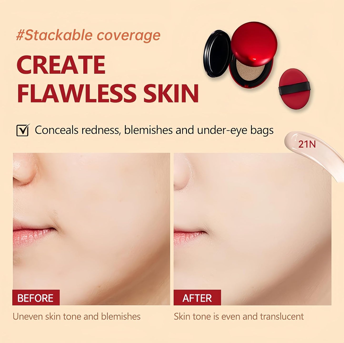 MAEPEOR Cushion Foundation 9 Colors Full Coverage Weightless Satin Glow Foundation Hydrating Long-Lasting Cushion BB Cream (Color 07)