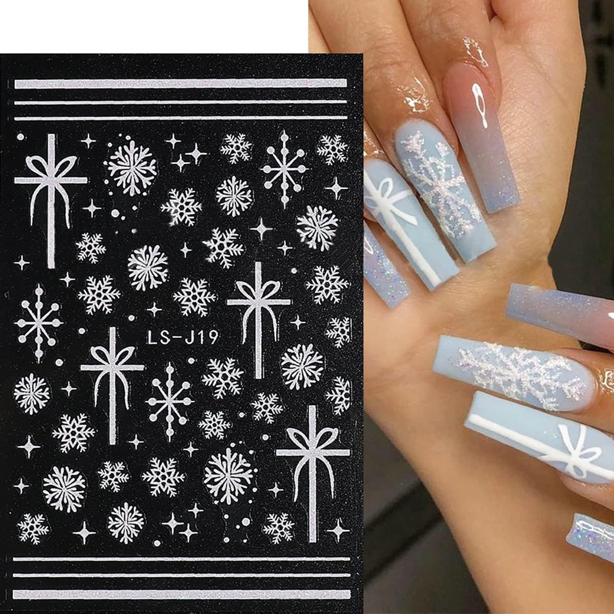 6 Sheets Glitter Silver Snowflake Nail Art Stickers 3D Christmas Nail Decals Self Adhesive Xmas Winter Nail Design Holiday Reindeer Snowflakes Nail Stickers for Women Girls Christmas Nail Decoration