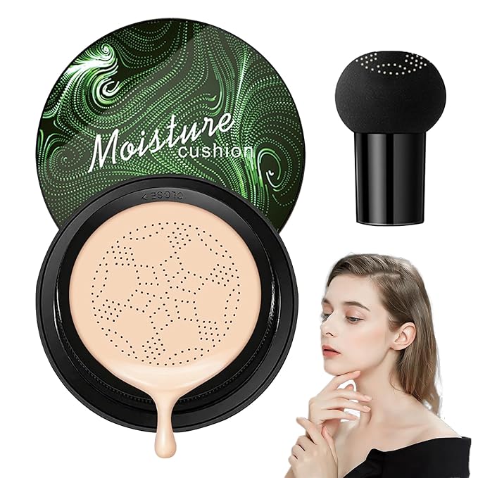 Mushroom Head Air Cushion CC Cream Foundation Makeup,Moisturizing Non-Greasy BB Cream Foundation,Long Lasting Matte Concealer Full Coverage Face Makeup Liquid Foundation for All Skin Types(Ivory)