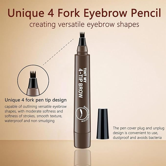 2025 Upgraded Magic Eyebrow Pencil for Women, Long-Lasting Ultra-Fine Tip Waterproof Eye Brow Pencils with 4 Fork, Smudge-Proof Natural Brow Makeup for Women - Black