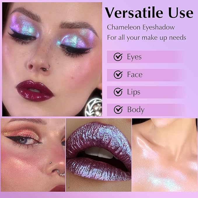 Blue Glitter Eyeshadow Palette, Multichrome Chameleon Cream to Powder Eye Shadow, Color Shifting Holographic Eyeshadow Shimmer Inner Corner Eye Brightener Highlighter Makeup