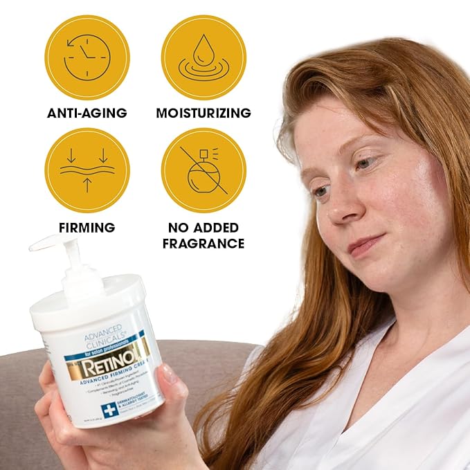 Advanced Clinicals Retinol Cream Face Moisturizer | Crepey Skin Care Treatment | Fragrance Free Body Lotion Targets Look Of Crepe Skin, Wrinkles, & Sagging Skin, 16 Oz (2-Pack)