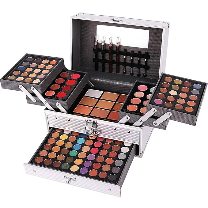 132 Color All In One Makeup Kit,Professional Makeup Case Set for Teen Girls, Multicolor Eyeshadow Palette(006N2-Silver)