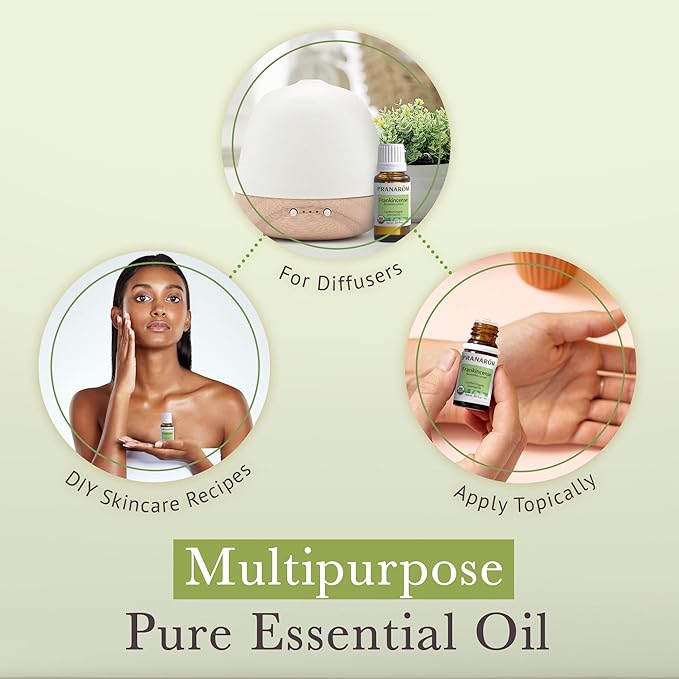 Pranarom USDA Certified Organic Frankincense Essential Oil (5ml), 100% Pure Undiluted Therapeutic Grade from Somalia for Aromatherapy, Diffuser, Skincare, Relaxation, Meditation