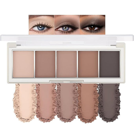 Erinde 5 Colors Matte Eyeshadow Palette Makeup, Natural Classic Nude Neutral Nude Brown Eye Shadow, Long Wearing Waterproof Everyday Eye Makeup for Brown Eyes, Cool-Toned Nude Taupe Brown, 06