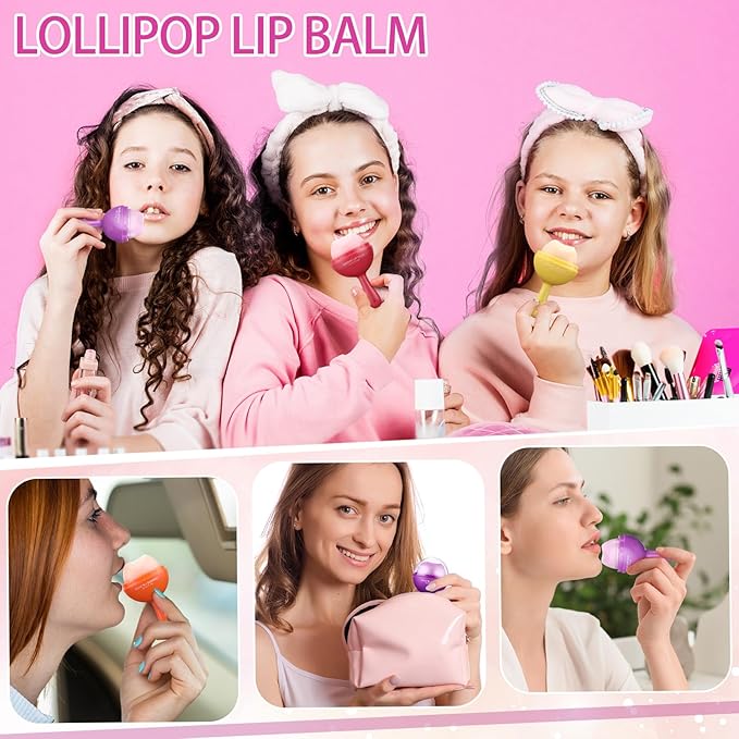 24 Pcs Lollipop Lip Balm Bulk Lip Balm Cherry Grape Orange Honey Taste Lip Balm Lip Care Gift for Women Soothing Moisturizing Lip Balms for Dry Chapped Lips Office Business Favors