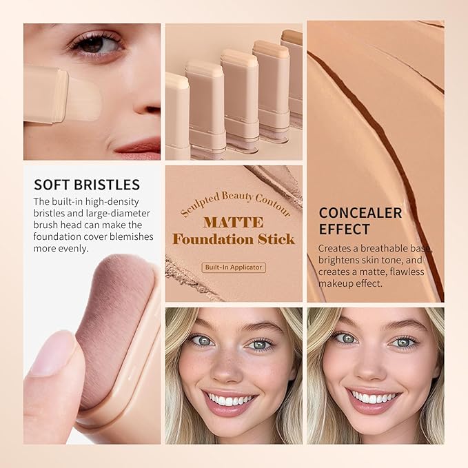 Beauty Balm Serum Boosted Skin Tint, Dual-Ended Eraser Foundation Stick with Brush, Full Coverage Cream Korean Makeup, Long-Lasting Stick for Smooth, Flawless Finish (#3 Warm Beige)