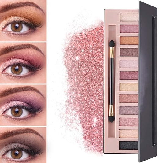 12 Color Naked Eyeshadow Palette,Pearly Earth Color Eyeshadow,Natural Shimmer Eyeshadow Palette,Professional Waterproof and Smudge Proof Eye Shadow Palette Kit,Eye Makeup Set for Women（B）