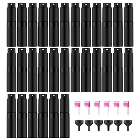 30 PCS/8ML Portable Atomizer Perfume Bottles, Mini Empty Refillable Cologne Spraye Bottle, Pocket Travel Perfume Liquid Sprayer (Matte Black)