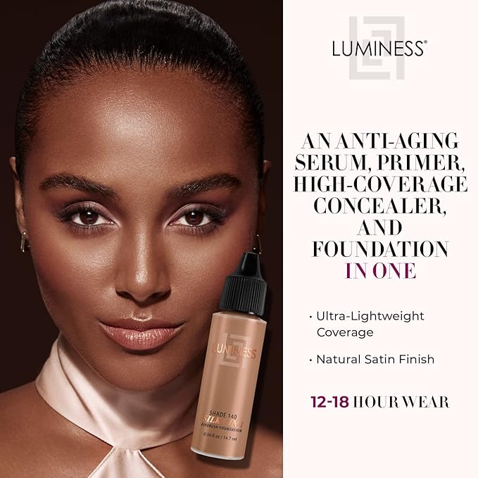Luminess Air Silk 4-In-1 Airbrush Foundation- Foundation, Shade 140 (.5 Fl Oz) - Sheer to Medium Coverage - Anti-Aging Formula Hydrates and Moisturizes - Professional Makeup Kit for Cordless Air Brush