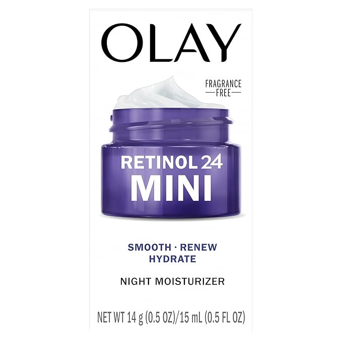 Olay Retinol 24 Face Moisturizer, Anti-Aging Night Cream for Women, Trial Size, Fragrance-Free, Non Greasy - Anti-Wrinkle, Smooth Fine Lines, Tightening Skin Care - Peptides, Glycerin, 0.5 Oz