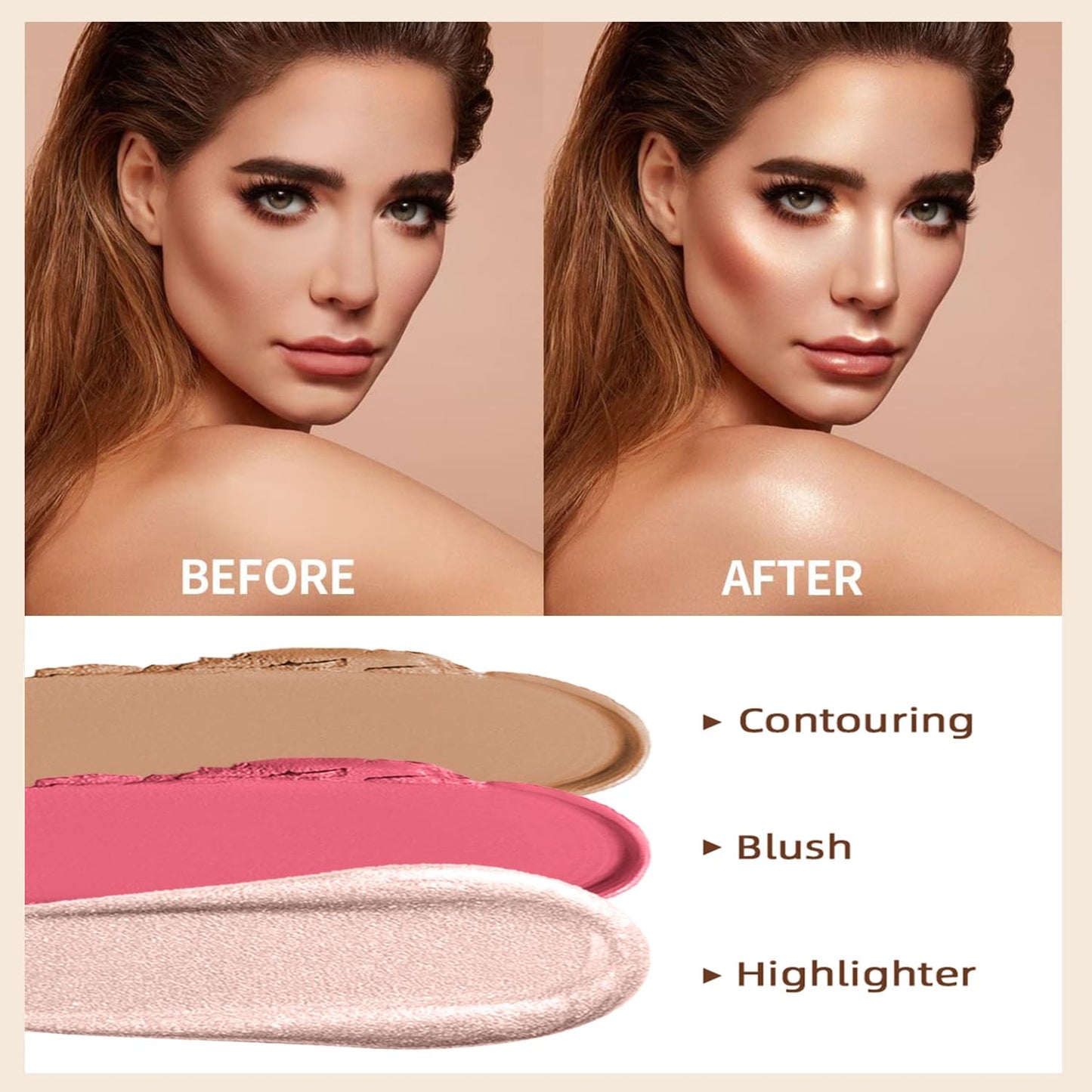 3 Pcs Cream Contour Stick Makeup Kit, Shades with Highlighter, Blush and Bronzer Contour Stick for Sculpt the Cheeks, Waterproof, Matte & Dewy Finish (Universal,#03+#08+#13)