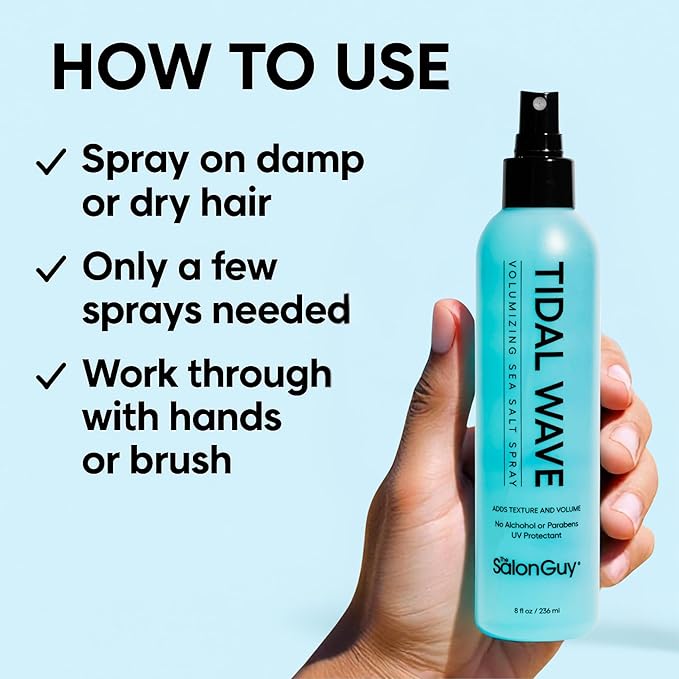 THESALONGUY Tidal Wave Sea Salt Spray – Texturizing & Volumizing Hair Spray for Beach Waves, Natural Texture & Lift – Styling Spray for Men & Women, 8 oz