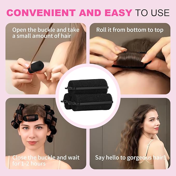 36 Pieces Foam Sponge Hair Rollers - Soft Hair Styling Curlers for Hair Curls (Black, Flexi Rod, 2.8x0.98inch)