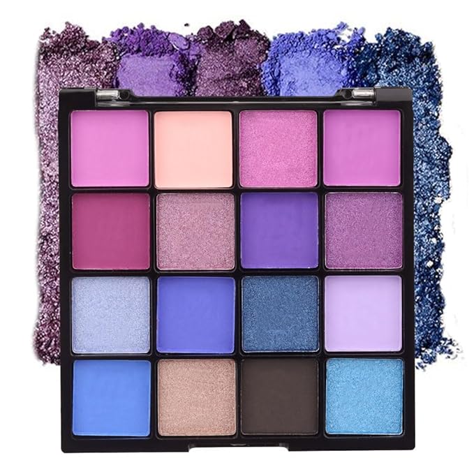 16 Colors Blue Pink Champange Matte Shimmer Eyeshadow Palette for Eye Makeup,High Pigmented Brown Eye Shadow Primers Powder Palet de sombras de ojos