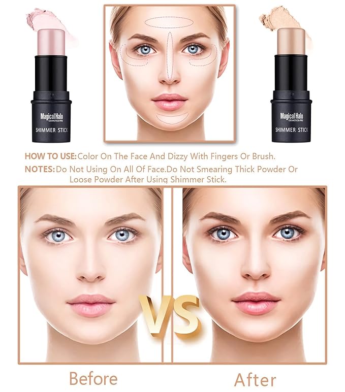 4 Pcs Cruelty-Free Waterproof Highlighter Makeup Sticks Shimmer Illuminator and Blush Stick Face Contour Cosmetics Set Easy To Use Blends Effortlessly